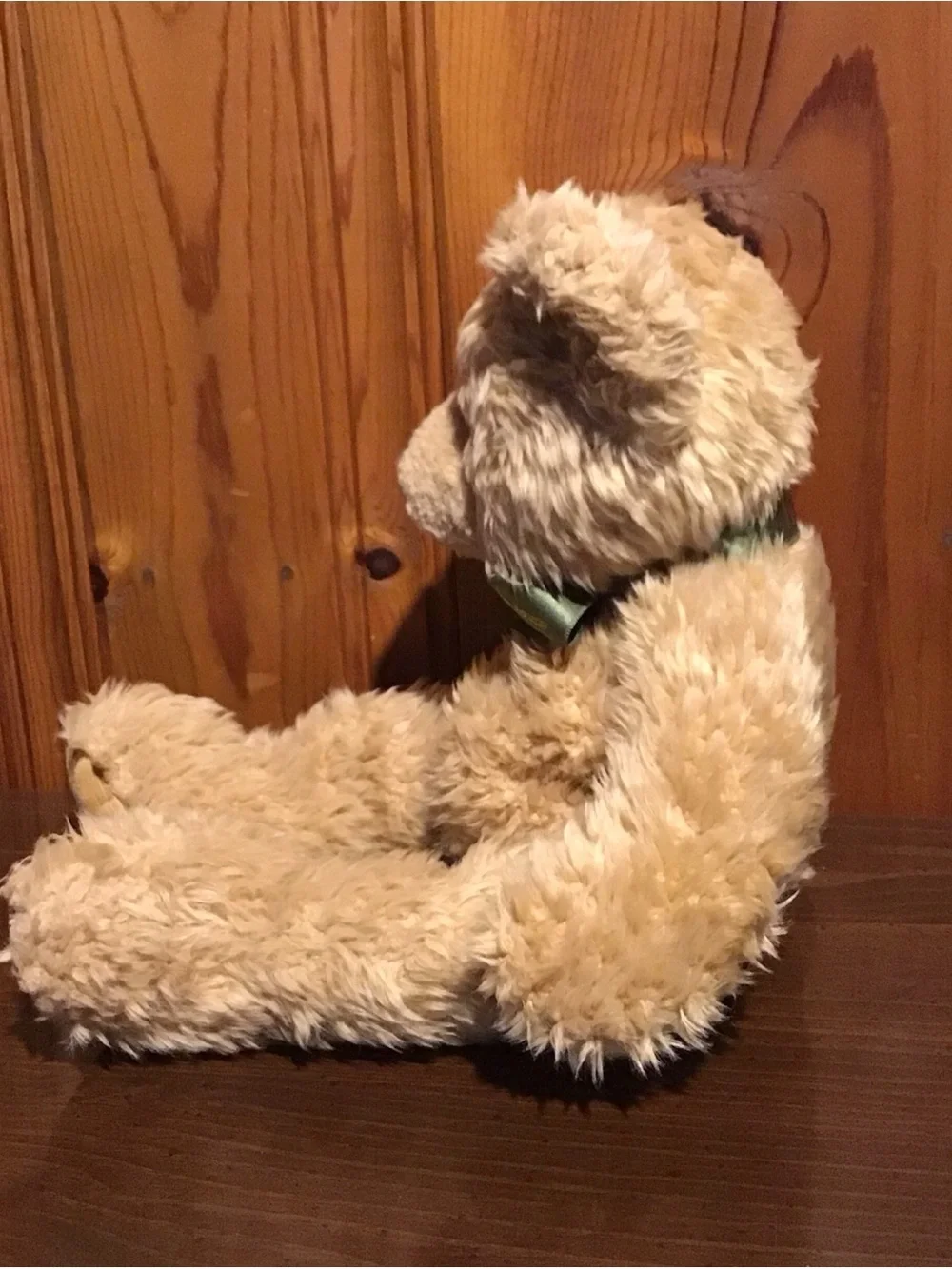 Harrods Cream-Tan Teddy Bear with Green Satin Bow